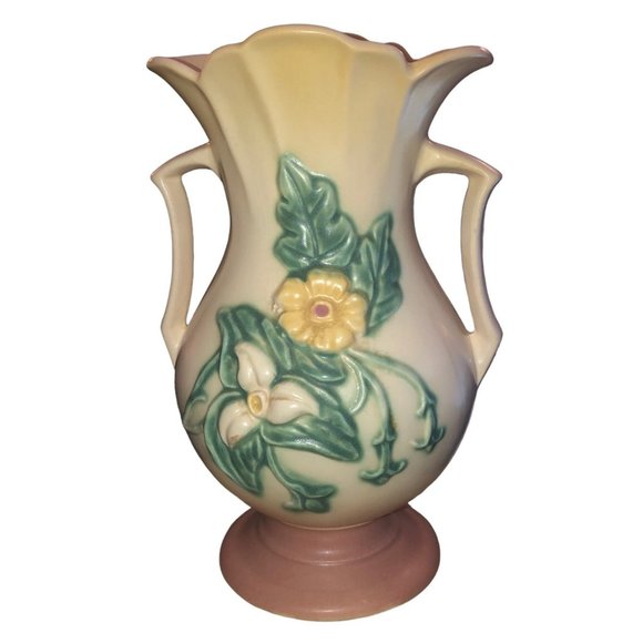 Hull Pottery Other - Vintage HULL Pottery Art Deco Wildflower Yellow Mauve Pink Green Vase Handles